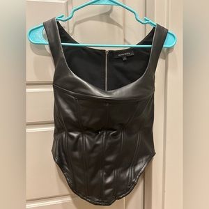 Large Olivaceous faux leather black corset top